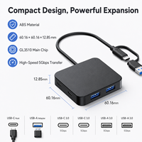 Hub USB 5 en 1 con 3x USB-A 3.0, 2x USB-C 3.0 (5Gbps), Alimentación 5V/4A, Carcasa de ABS, Adaptador Portátil - En Stock