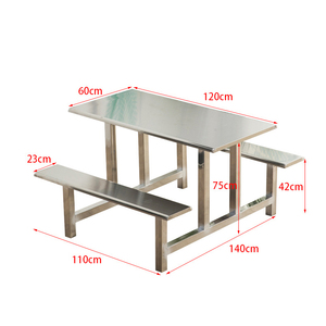Mesa y sillas de comedor de acero inoxidable para la escuela, <span class=keywords><strong>restaurante</strong></span> de comida rápida, 4/6 personas - Product Image 3