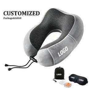 Cadeau promotionnel, logo personnalisé imprimé, oreillers de voyage modernes, coussins en mousse à mémoire de forme en forme de U, oreiller pour le cou - Product Image 1