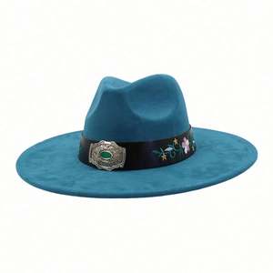 Nouvel Arrivage Chapeau Fedora en Daim Style National à Bord Large Plat avec Patch Brodé, Chapeau Jazz Décontracté et Tendance en Daim Coloré - Product Image 5