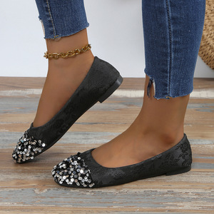 Sequin unique chaussure femmes printemps grande taille bouche peu profonde pointu plat chaussures pour femmes en gros - Product Image 5