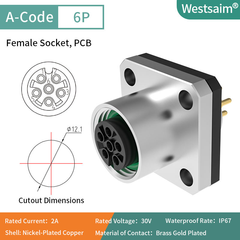 PCB M12-A-6P หญิง