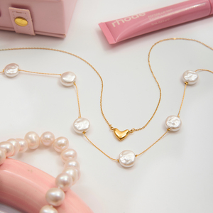 J & D 18K placa de oro collar de acero inoxidable elegante collar de perlas de cristal elegante collar con colgante de corazón - Product Image 4