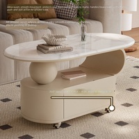 Table basse ovale blanche de style italien luxe léger avec tiroir à roulettes amovible pour salon