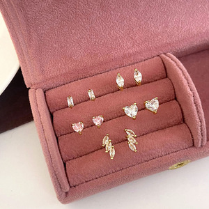 Aretes de Botón de Latón con Circonita Cúbica 3A Transparente, Chapados en Oro de 18K, para Compromiso y Boda, para Mujer, Venta al por Mayor - Product Image 1