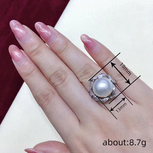 Anillo de Cóctel con Perla T0567, Diseño de Lazo, Engaste Pavé, Piedra Natural, Anillo de Moda para Mujer, Anillo de Boda - Product Image 4