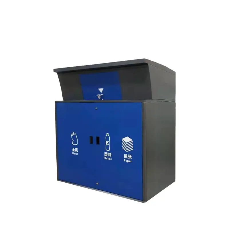 Sheet Metal FabricationHot Design Metal Steel Sorted Garbage Outdoor Recycle 4 Compartments Trash Bin