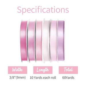 Cinta de Satén de Poliéster Rosa de Doble Cara de 3/8 Pulgadas para Envolver Regalos, Lazos para el Cabello, Empaque de Flores - Product Image 4