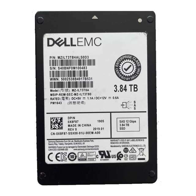 Brand New Dells EMC MZ-ILT3T8A 0X8F87 MZILT3T8HALS0D3 3.84TB SAS 12Gb Server/Storage SSD For R640 R650 R660 R740 R750 R760
