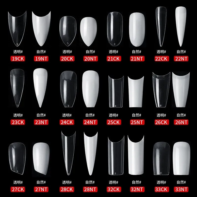 Yimart 100/500PCS Natural Clear V Straight Oblique End Full/Half ABS Ballet Tupe Drop French False Nail Tips