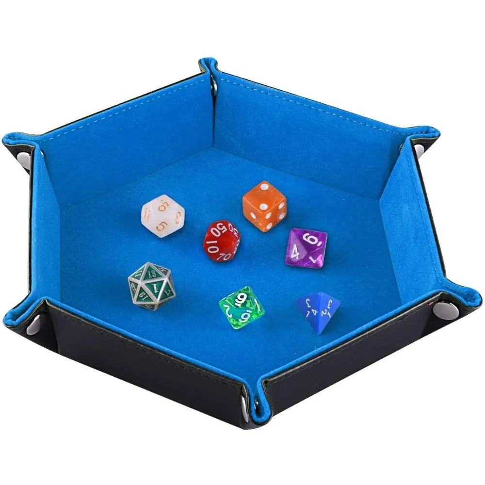 Double Sided PU Leather and Felt Hexagon Folding Dice Tray Container for Desktop Home Storage Basket