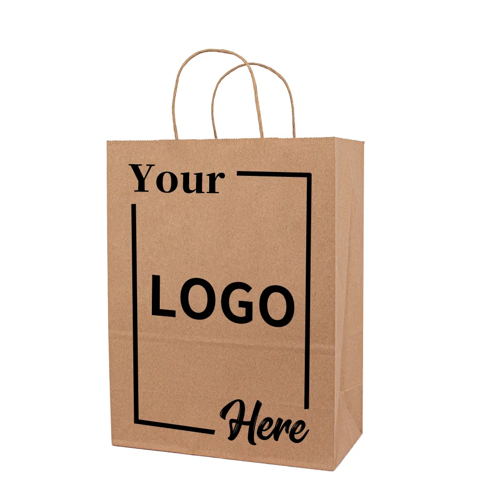 Custom Printed Kraft Food Takeaway Christmas Gift For Small Business Clothing Packaging Handle Paper Bag With Logo