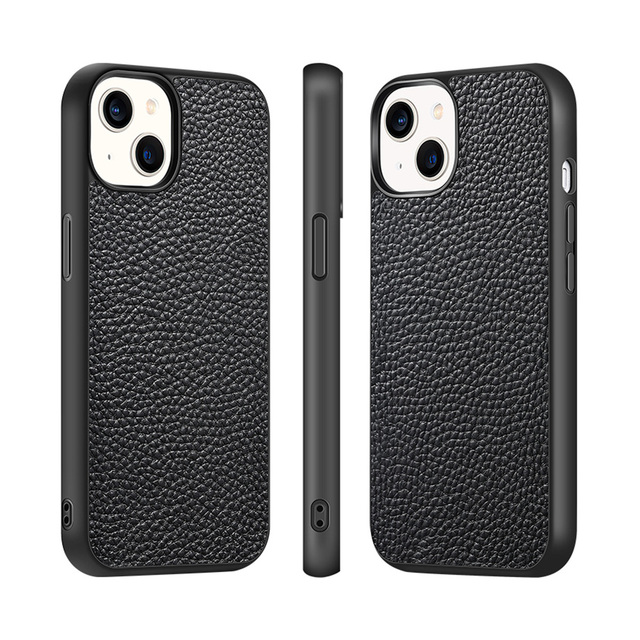Lychee Grain Real Genuine Leather Case for iPhone 15 14 13 Pro Max Luxury TPU Back Protective Cover