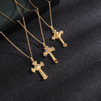 Kalung Salib Batu Permata Multiwarna Gaya Retro Baroque OEM, Anti Air, Liontin Religius Kristen, Grosir