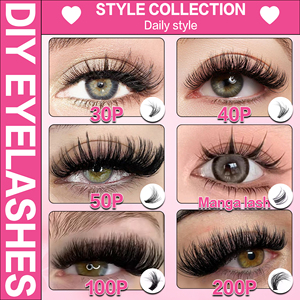 Extensions de cils DIY en grappe, 200 pièces, volume intense, style Manga, pour usage domestique, salon, fête, cosplay, mix 30P-200P, 10-18mm, courbure D - Product Image 5