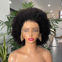 Perruque Courte Afro Personnalisée en Gros, Cheveux Humains Remy Bouclés Bruts 12A, Perruques en Dentelle 5x5, Couleur Marron, Perruque Super Double Drawn