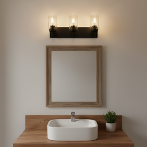 Applique murale moderne à 3 lumières avec abat-jour en verre martelé noir mat pour salle de bain et miroir - Product Image 2