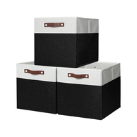 Bacs de rangement pliables en tissu de 13 pouces avec poignées en cuir végétalien Paniers de rangement en cube robustes pour étagères, placard, pépinière