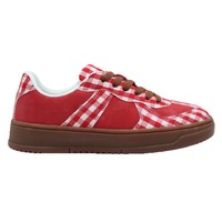 Baskets Chunky Rétro pour Femme Tiyo K5001, en Toile Rouge à Carreaux, à Lacets, Semelle Intermédiaire en PVC, Semelle Amortie, Chaussures Décontractées pour la Marche