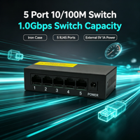 Switch Ethernet de Escritorio Metálico Apilable ANPA de 5 Puertos 10/100Mbps con QoS, Plug and Play, para Hogar, Oficina, Cámara IP, Capacidad de 1.0Gbps, 2 Años de Garantía