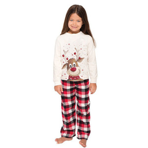 Outono inverno nova UE/EUA pai-filho pijamas alce impressão pai-filho outfit família Natal home wear manga longa sleepwear - Product Image 4