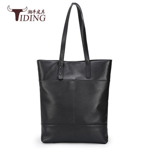Tiding Genuine Leather Tote Bag 14-Inch Large Capacity Black Minimalist Everyday Use - Product Image 2