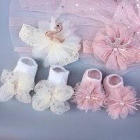 Ensemble cadeau pour nouveau-né : Bandeau bébé couronne cygne mignon, accessoires pour cheveux d'enfants, bandeau et chaussettes pour nourrissons et tout-petits, fait main