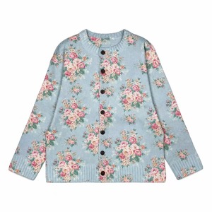 <span class=keywords><strong>Cardigan</strong></span> en tricot à imprimé <span class=keywords><strong>floral</strong></span> pour femme, manches longues, boutonné, col rond, bordure côtelée, rose vintage, bleu poussière, automne hiver - Product Image 4
