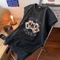 Chaleco de Algodón Estampado con Diseño de Pantera Negra, Estilo Retro Americano, para Hombre, Verano, Estilo Urbano, Fitness, Desgastado