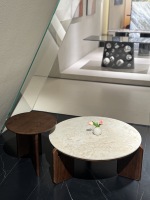Ensemble de tables basses rondes Wabi-Sabi, plateau en céramique et bois massif, tables gigognes minimalistes hautes et basses pour le salon