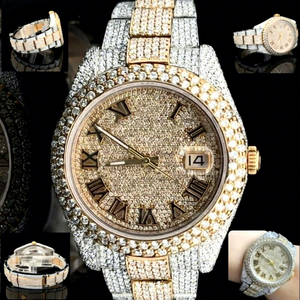 Montre Hip Hop de Luxe Automatique en Moissanite et Acier Inoxydable avec Cadran en Verre, Résistance à l'Eau 10 Bar et Fermoir de Bracelet - Product Image 1