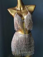 Ensemble Sexy de luxe pour filles avec strass, Style Bikini brillant, tenue de danse, tenue de soirée pour femmes