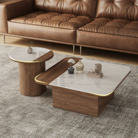 Table basse moderne en marbre pour salon, style Wabi-sabi haut de gamme, table basse design en bois de noyer, ensemble de tables basses carrées