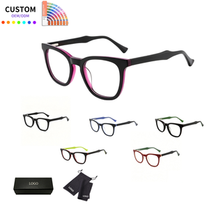 Montures optiques en acétate colorées et personnalisables, prêtes pour la prescription, avec protection UV, étui à lunettes, logo personnalisé, support OEM ODM - Product Image 1