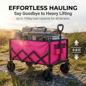 Carrito Plegable de Gran Capacidad, 350 LBS, con Ruedas Todoterreno, Altura de Manija Ajustable, Color Rosa, para <span class=keywords><strong>Camping</strong></span> - Product Image 3