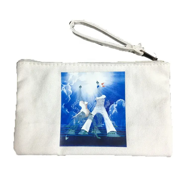 Factory Custom Logo Wholesale Color 12oz Beige White Travel Makeup Cosmetic Canvas Bag Canvas Zipper Pouch Bag