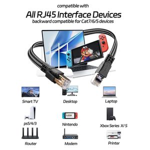 <span class=keywords><strong>Cable</strong></span> Ethernet Cat8 de 25 Pies, <span class=keywords><strong>Cable</strong></span> de Red de <span class=keywords><strong>Internet</strong></span> Trenzado de Alta Velocidad, Conector RJ45 Chapado en Oro, 40 Gbps, 2000 Mhz - Product Image 4