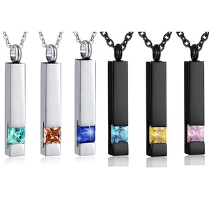 Wholesales Stainless Steel Link Chain Cylinder Zircon Charm Necklace Openable Commemorating Pet Urn Pendant Necklace - Product Image 1