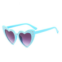 Lunettes de soleil style bling cristal multicolore été fête décoration nuances protection UV400 belle couleur rose en forme de coeur femmes