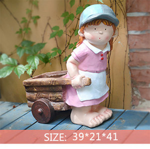Statue en résine pour garçon et fille avec pot de fleurs, décor d'ornement de jardin extérieur - Product Image 3