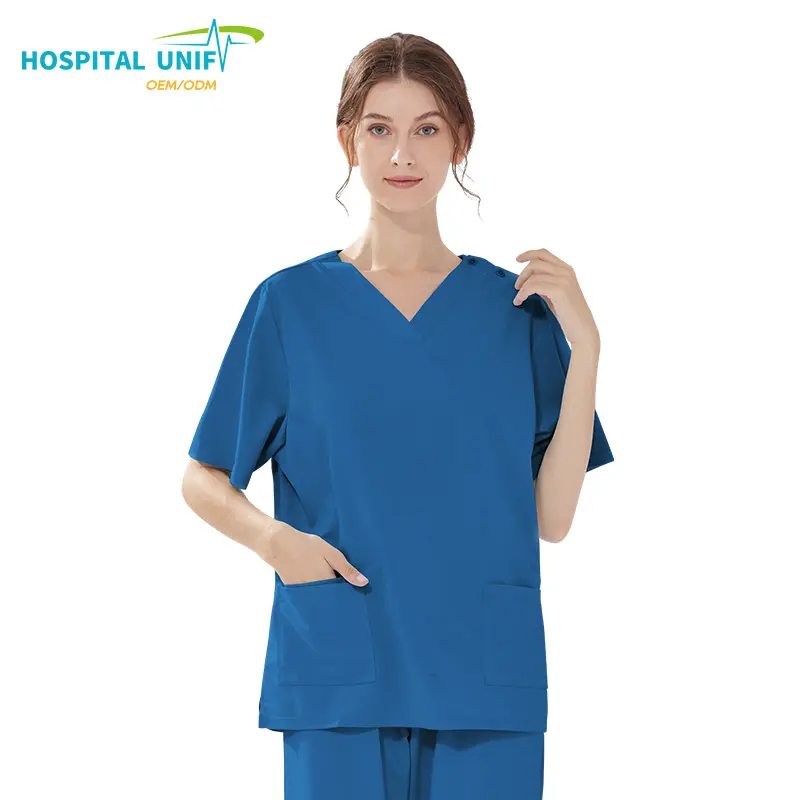 H U 2024 Wholesale OEM Custom Buttons Style Cotton Polyester Hospital Nursing Doctor Suit Scrub Nurse Medical Scrubs Uniform Set