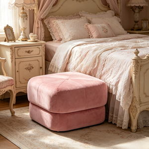 CARLFORD Modern <strong>Pink</strong> Velvet Pouf Ottoman <strong>Stool</strong> Cute Foot Storage <strong>Stool</strong> for Living Room Big Velvet Pouffe for Apartment Use - Product Image 2