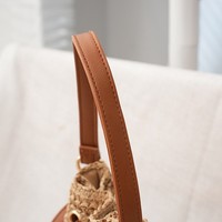 Sac à dos pliable marron pour enfant, sac à main en paille au crochet avec cordon de serrage, idéal pour les vacances d'été en extérieur