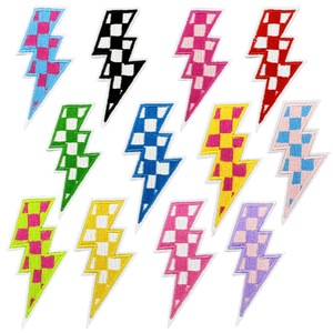 <strong>Wholesale</strong> Colorful <strong>lightning</strong> Plaid Pattern Embroidered Fabric Patches for Clothing Bags Soscks Hats Decoration - Product Image 1