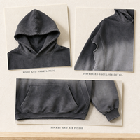 Sweat à capuche noir 450 GSM avec coutures apparentes, effet vieilli, style streetwear pour homme, personnalisable OEM ODM, vente en gros