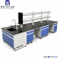 Table de laboratoire en gros pour la chimie, la microbiologie clinique, avec plateau modulaire en résine époxy et structure en acier-bois