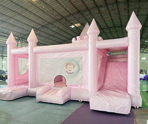Castillo Inflable Rosa Claro con Tobogán para Bodas y Eventos, Brincolín Inflable para Diversión - Product Image 1
