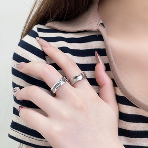 S925 Sterling Silver Vintage Textured <b>Ring</b> Geometric <b>Open</b> Design For Women Everyday Wear - Product Image 3