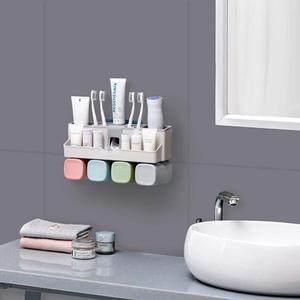 Luxury Home Fashionable Strong Sticker Wall Mounted Automatic <strong>Toothpaste</strong> <strong>Dispenser</strong> &amp; Toothbrush Holder Set With Two Cups - Product Image 3