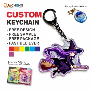 Cheap Promotional Gifts Acrylic Keychain Double Sided Printing Holographic Anime Custom Glitter Epoxy UV Print Acrylic Keychain